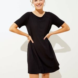 LOFT | Black Trapeze Dress with Button Detail